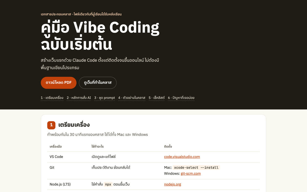 คู่มือ Vibe Coding ฉบับเริ่มต้น หน้าแรกของคู่มือ